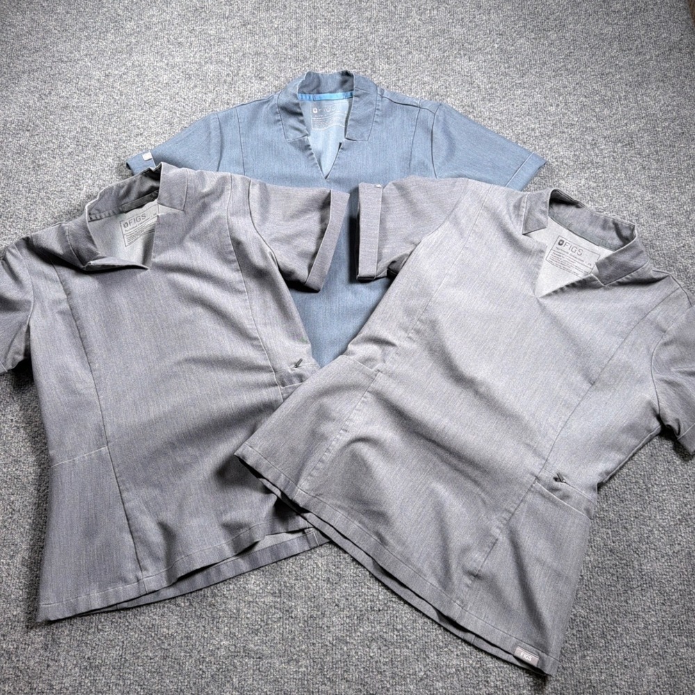 Figs Inala Scrub Tops Women XS Gray Blue Lot 3 Technical Collection Short Sleeve